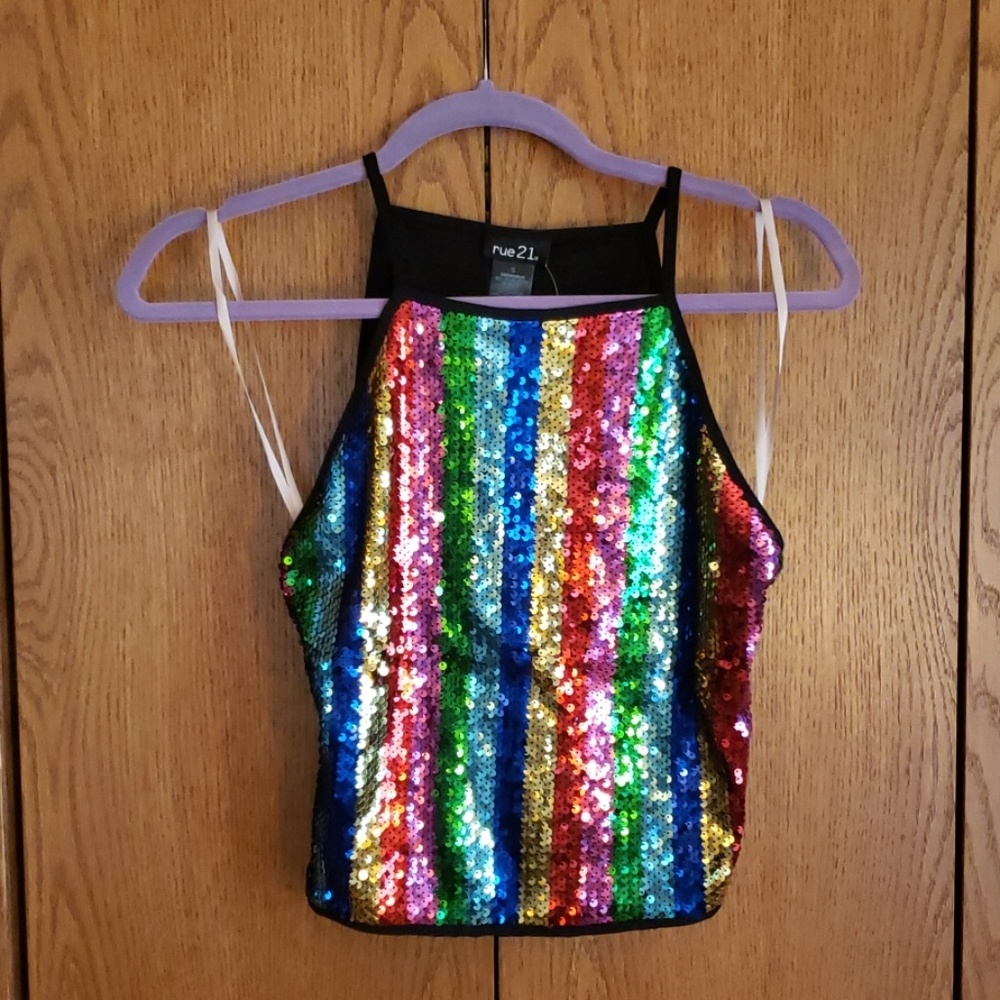 Rue21 rainbow sequined Taylor Swift style crop top